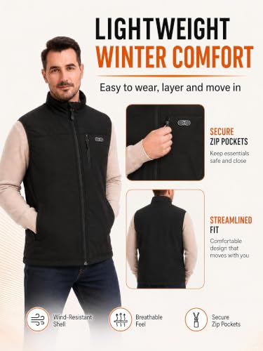 Heated Vest for Men, 11 Heating Zones, USB Powered, Battery Not Included