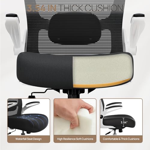 Office Chair, Ergonomic Desk Chair with Adjustable Lumbar Support & Seat Height, High Back Mesh Computer Chair with Flip-up Armrests Task Chairs
