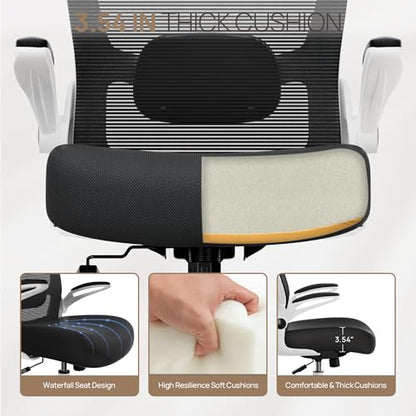 Office Chair, Ergonomic Desk Chair with Adjustable Lumbar Support & Seat Height, High Back Mesh Computer Chair with Flip-up Armrests Task Chairs