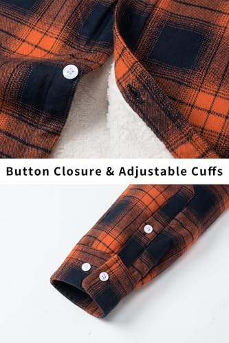 TACVASEN Flannel Shirt for Men Fleece Lined Coat Outdoor Sherpa Jacket Men Button Winter Coat Cotton Jacket for Men Casual Orange, XL