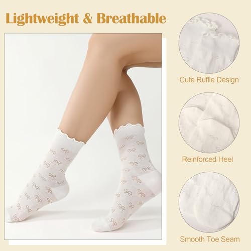 scenicamp 6 Pcs Lace Ruffle Socks for Women, Sheer Frilly Thin Dress Socks