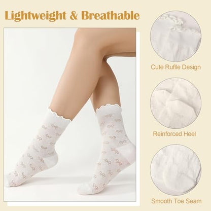scenicamp 6 Pcs Lace Ruffle Socks for Women, Sheer Frilly Thin Dress Socks