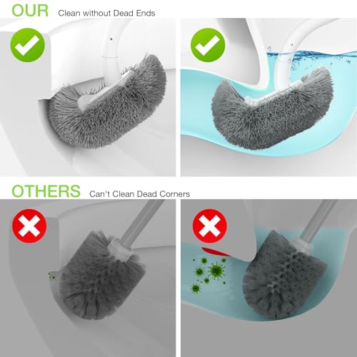Toilet Bowl Brush and Holder, OSCIOSS Toilet Brush Set with Ergonomic Design, Compact Size, Durable Bristles, RV Toilet Brushes & Holders for Dead Corner Clean (Natural, 1pack)