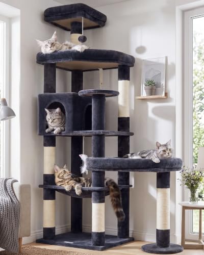 Globlazer Large Platform Cat Tree for Indoor Cats Large Adult, Dark Grey
