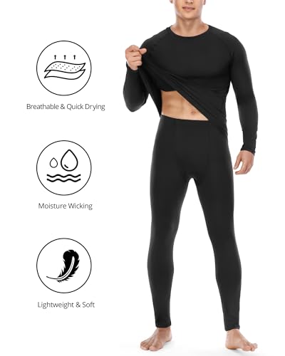 Thermal Underwear for Men Fleece Lined Long Johns Base Layer Sports Long Sleeve Compression Tops and Bottom Set