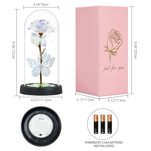 Olrla Artificial Rose Flower in PC Dome Present for Women Mom Wife Daughter