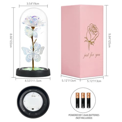 Olrla Artificial Rose Flower in PC Dome Present for Women Mom Wife Daughter