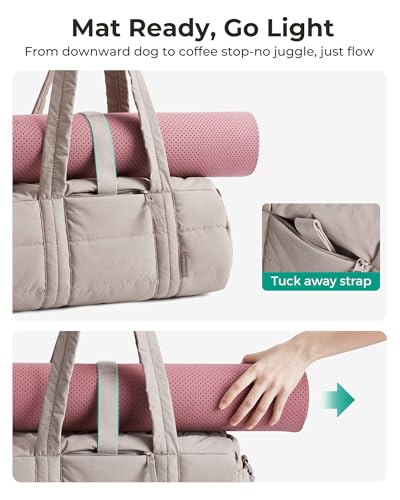 BAGSMART Gym Bag for Women, Yoga Mat Crossbody Bag with Wet & Dry Pocket, 15L Quilted Gym Shoulder Carryall for Weekend, Sand Brown