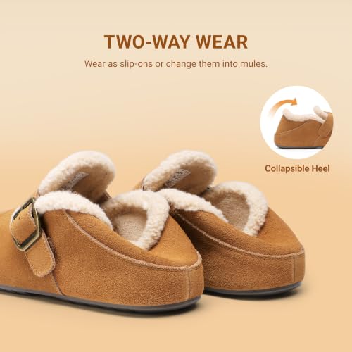DREAM PAIRS Women's Fur Lined Clogs Genuine Suede Potato Shoes,Chestnut,9