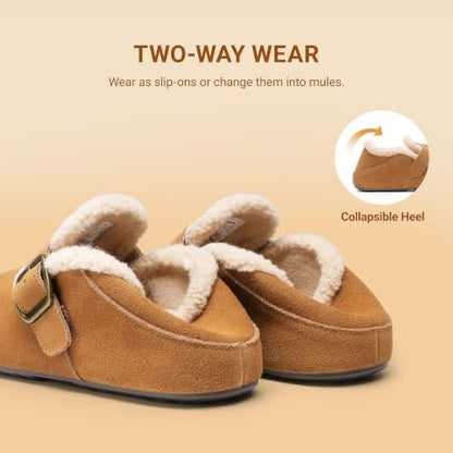 DREAM PAIRS Women's Fur Lined Clogs Genuine Suede Potato Shoes,Chestnut,9