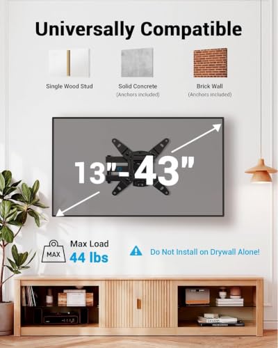 Pipishell Full Motion TV Wall Mount for 13–43 inch TVs and Echo Show 21/15
