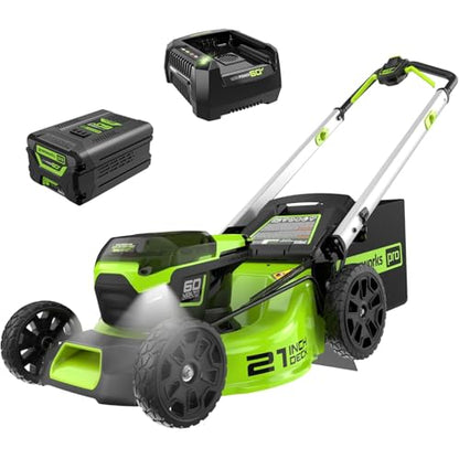 Greenworks 60V 21" Cordless Lawn Mower – 5.0Ah Battery & Rapid Chargerr(75+ Tool Compatibility, 60Min Runtime)