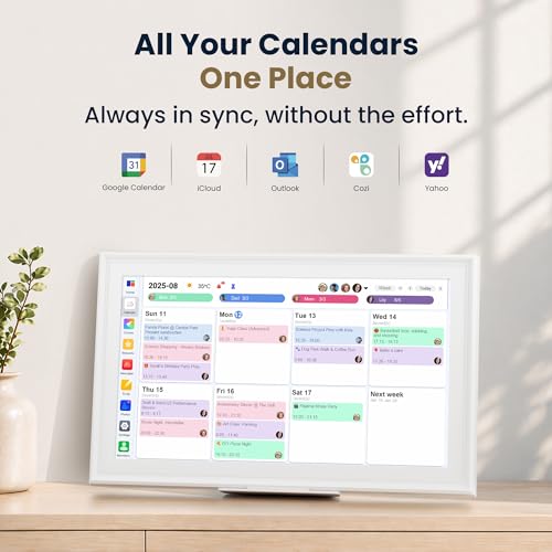 Winnovo 15.6-Inch Smart Digital Calendar & Photo Frame for Family, Wall Planner with Auto-Sync to Apple, Google & Outlook, Touchscreen Display with Chore Chart, To-Do Lists & Meal Planner, White Frame