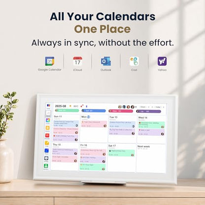 Winnovo 15.6-Inch Smart Digital Calendar & Photo Frame for Family, Wall Planner with Auto-Sync to Apple, Google & Outlook, Touchscreen Display with Chore Chart, To-Do Lists & Meal Planner, White Frame