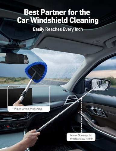 AstroAI Windshield Cleaner Tool with Extendable Handle, Microfiber Pads
