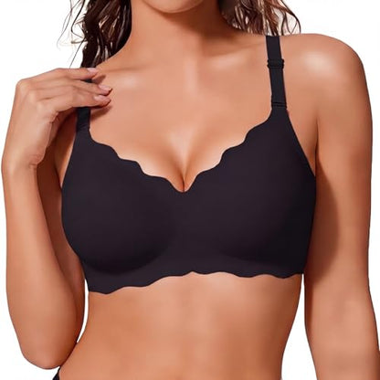 Qivolt Womens Deep V Bras,No Underwire Push Up Wireless Bralettes Seamless Soft Comfort Everyday Tshirt Bra (CA/US, Alpha, Small, Regular, Regular, B Black)