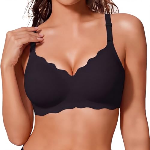 Qivolt Womens Deep V Bras,No Underwire Push Up Wireless Bralettes Seamless Soft Comfort Everyday Tshirt Bra (CA/US, Alpha, Small, Regular, Regular, B Black)