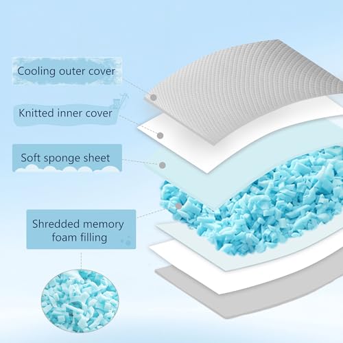 Moonrite Cooling Queen Pillows 2 Pack,Shredded Memory Foam Pillow 50x75cm