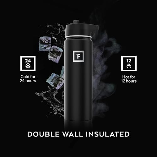 Insulated Water Bottle with Straw - 22/32/40/64 oz with 3 Lids - Stainless Steel Double Walled Camping & Hiking Hydration Flask - Vacuum Leak Proof BPA Free - Travel Sports Gym