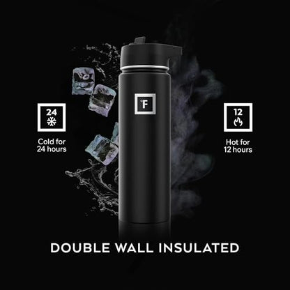 Insulated Water Bottle with Straw - 22/32/40/64 oz with 3 Lids - Stainless Steel Double Walled Camping & Hiking Hydration Flask - Vacuum Leak Proof BPA Free - Travel Sports Gym