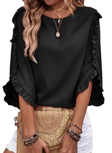 EVALESS 3/4 Length Sleeve Tops Business Casual Clothes Black Small
