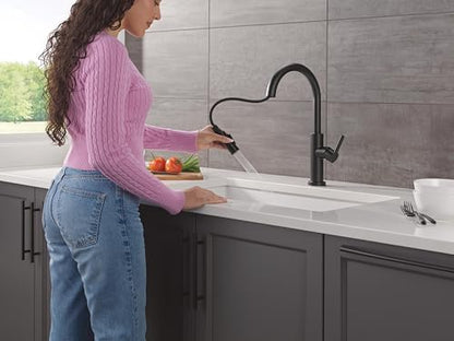 Delta 19867LF-BL Nicoli Single Handle J Spout Kitchen Faucet in Matte Black