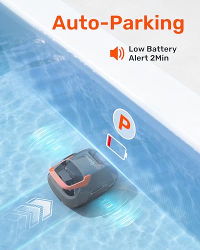 Gosvor Cordless Pool Vacuum Robot, Pool Cleaner Lasts 90 Mins, Self-Parking, Upgraded Dual Motors, Portable, for Flat-Bottom Above-Ground & In-Ground Pools, Orange