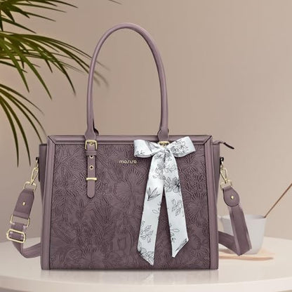 MOSISO Laptop Bag for Women, 15.6-16 inch PU Leather Tote Bag, Slate Purple