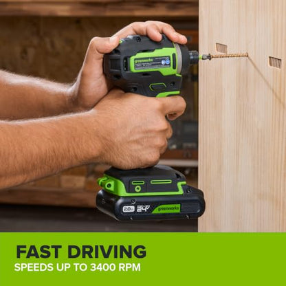 Greenworks 24V Cordless Brushless Combo 400 in-lbs Drill/Driver +1950 in-lbs Impact Driver +6.5" Circular Saw +200LM Flashlight, 2.0Ah + 4.0Ah Batteries (24,000mAh Power Bank) and 65W USB-C Charger