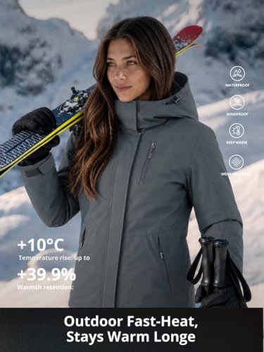 CAMELSPORTS Women's Waterproof Snow Ski Jakcet Fleece Warm Winter Coat Hooded Windproof Insulated Snowboarding Jacket