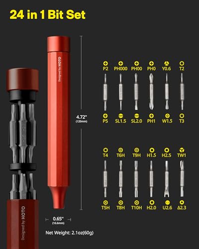 HOTO 24 in 1 Mini Screwdriver Set, Magnetic Torx Bit Set, Cinnabar Red