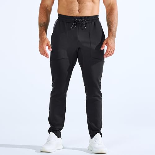 BROKIG Mens Gym Joggers Sweatpants Jogging Track Pants(Black,L)