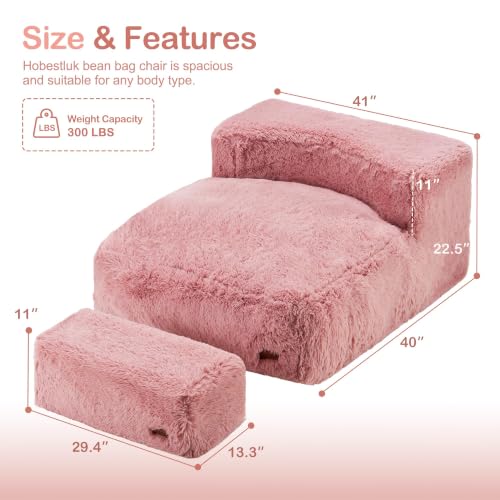 Hobestluk Adult Bean Bag Chair, Lazy Sofa with Ottoman for Relaxing, Pink