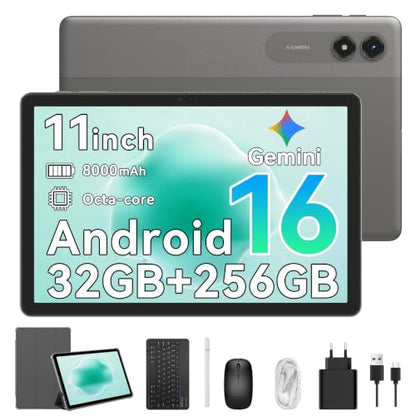 Tablet, 11 Inch FHD Android 16 Tablet with Gemini AI, 32GB RAM 256GB ROM