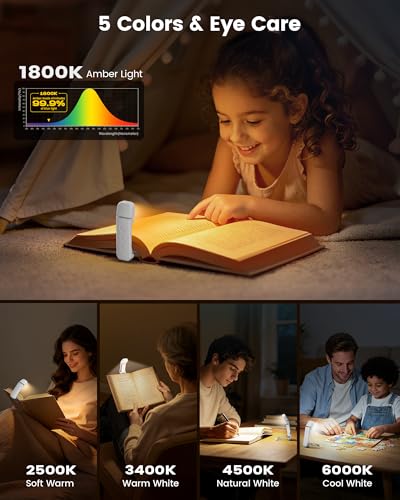 Glocusent 12 LED Book Light,Portable USB-C Reading Lights for Books in Bed