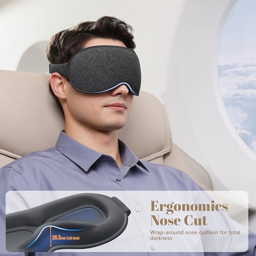 Vynix 100% Blackout Sleep Mask for Men Women - Eye Mask for Sleeping 3D Contoured - Soft Comfortable Sleeping Mask for Travel - Adjustable Eyemask Black Out Night Masks for Nap Meditation - Grey