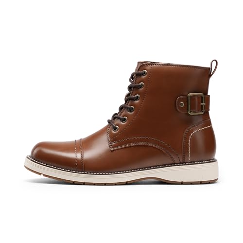 Bruno Marc Men's Motorcycle Combat Dress Boots,Brown,10