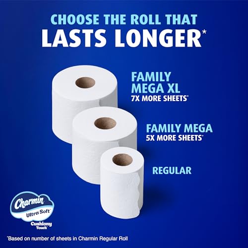 Charmin Toilet Paper Ultra Soft Cushiony Touch, 12 Family Mega XL Rolls = 84 Regular Rolls