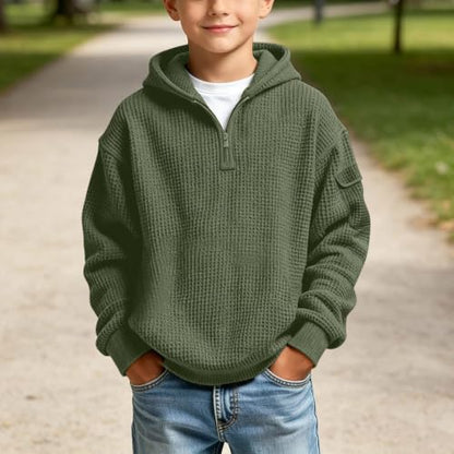 Zip Up Hoodie Boys Hoodies Soft Loose Quarter Zip Sweatshirt Hooded Long Sleeve Classic Solid Textured Knit Pullover Casual Outfits Army Green 9 Years