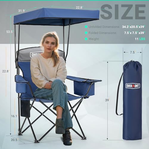 Overmont 2-Pack Camping Chairs with Canopy Shade - 330 lb Support