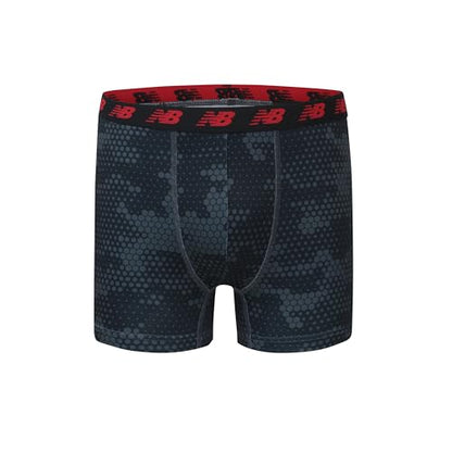 New Balance Boys' 3.5" Underwear, Performance Boxer Briefs (4 Pack), Magnet Print/Team Red/Black/Team Red Print, X-Large