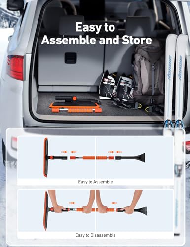 AstroAI 47.2 Inch 2-in-1 Snow Scraper for car Snow Broom(Orange-Black)