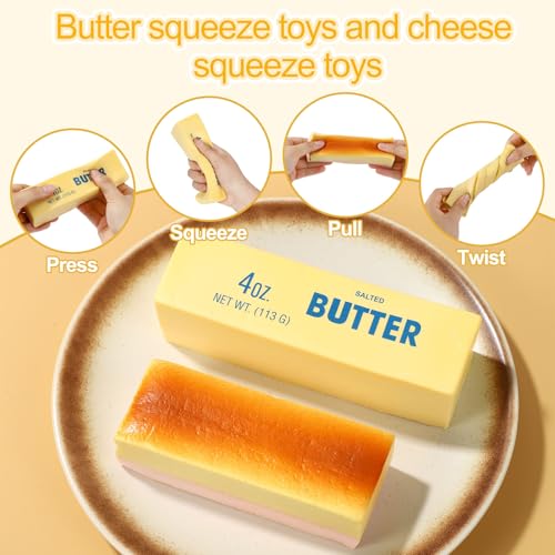 Sinbana Squeeze Butter Toy, PU Funny Slow Rising Butter Stick & Cheese Squeeze Toy for Office School Home Anxiety Relieving and Decompression Imitation Gifts