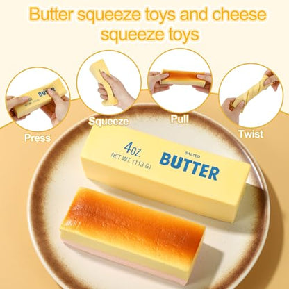 Sinbana Squeeze Butter Toy, PU Funny Slow Rising Butter Stick & Cheese Squeeze Toy for Office School Home Anxiety Relieving and Decompression Imitation Gifts