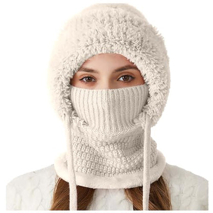 3 in 1 Beanie Hat for Women 2026 Warm Women's Outdoors Windproof Scarf Fall Hat Knitted Wind Resistant Ski Mask Set
