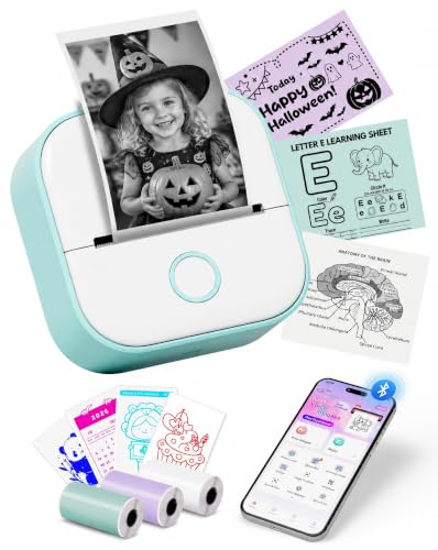 Memoking Mini Sticker Printer, T02 Portable Thermal Printer, Photo Printer | Bluetooth Sticker Maker for Kids, Inkless Label Maker, Print Pods Printer Trays, Smart AI APP, for Study Note, DIY, Gifts
