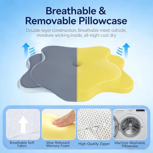 Cervical Neck Pillow Memory Foam, 2 in 1 Butterfly Contour Pillow for Neck Pain Relief, Ergonomic Support Pillow with 2 Heights for Side Back Stomach Sleeper, Breathable Ice Silk Cover