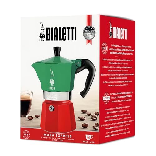 Bialetti Moka Express 6-Cup Aluminum Stovetop Espresso Maker, Tricolore