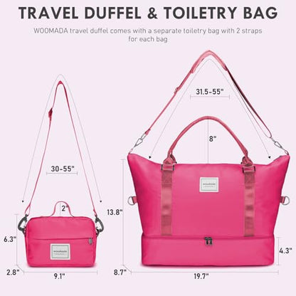 WOOMADA Weekender Overnight Bag for Women, Shoulder Travel Duffel with Shoes Compartment,Gym Bag with Toiletry Bag(Hot Pink)