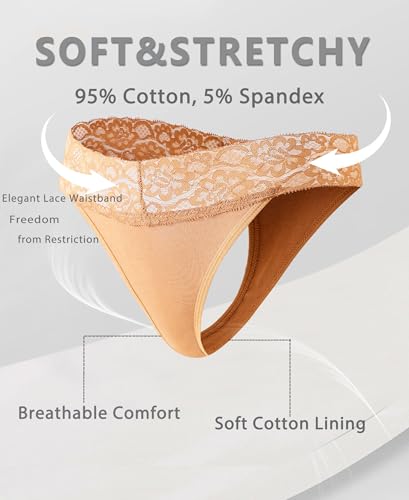 READY TO LOVE Cotton Underwear Women 9 Pack Soft Lace Thongs Sexy Lingerie